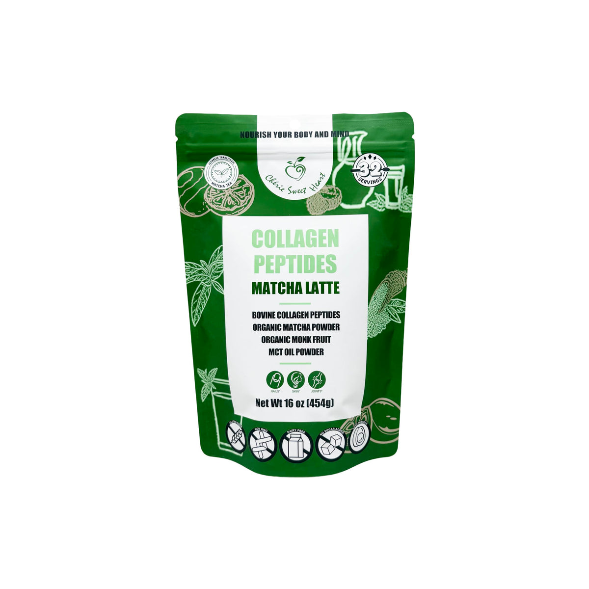 Chérie Sweet Heart Poudre de Collagène Peptidique Matcha Latte 431g vue avant