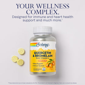 Chewables orange SOLARAY Quercétine Bromélaïne sur fond blanc