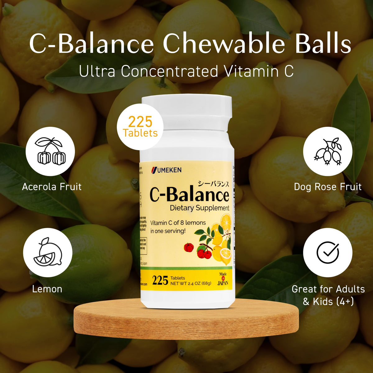 Chewables Umeken C-Balance saveur citron dans un bol
