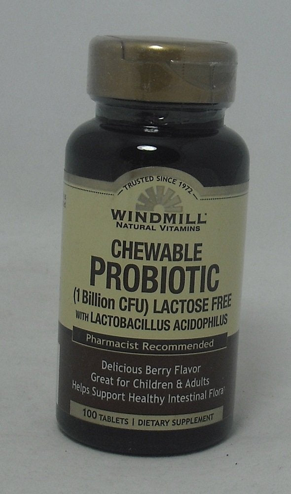 Chewables Windmill Probiotiques Framboise, vue de face, emballage