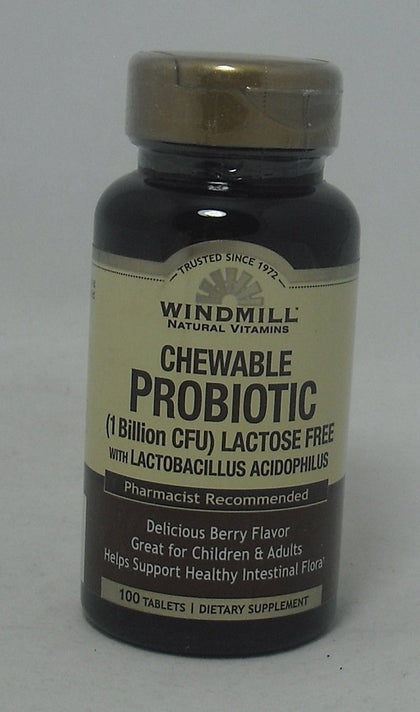 Chewables Windmill Probiotiques Framboise, vue de face, emballage