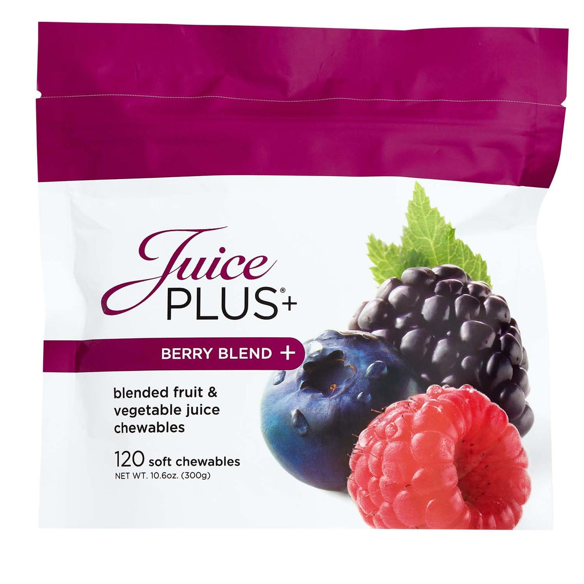 Chews aux Baies Juice Plus+ vue de face avec emballage