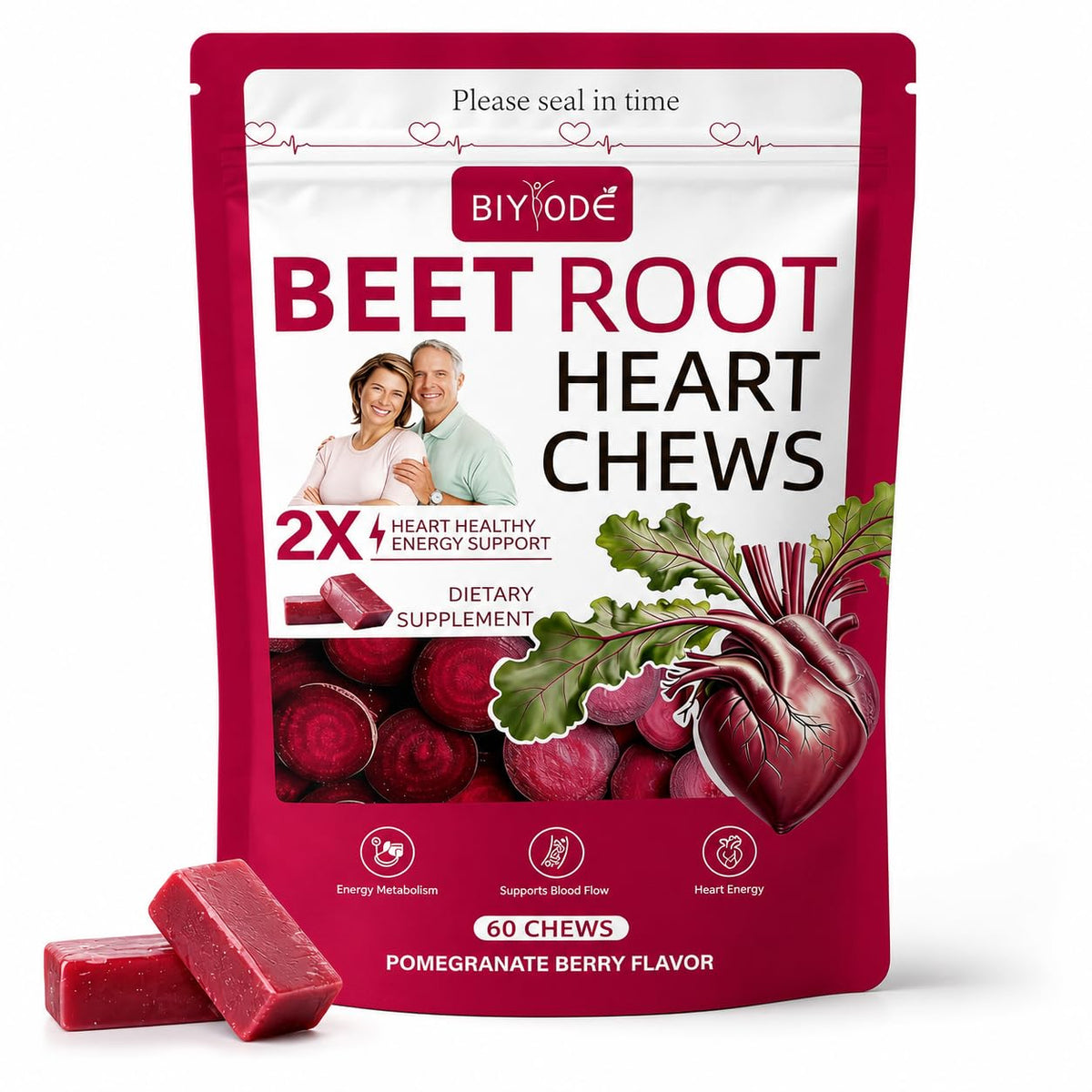 Chews de Betterave BIYODE 700mg saveur grenade vue de face
