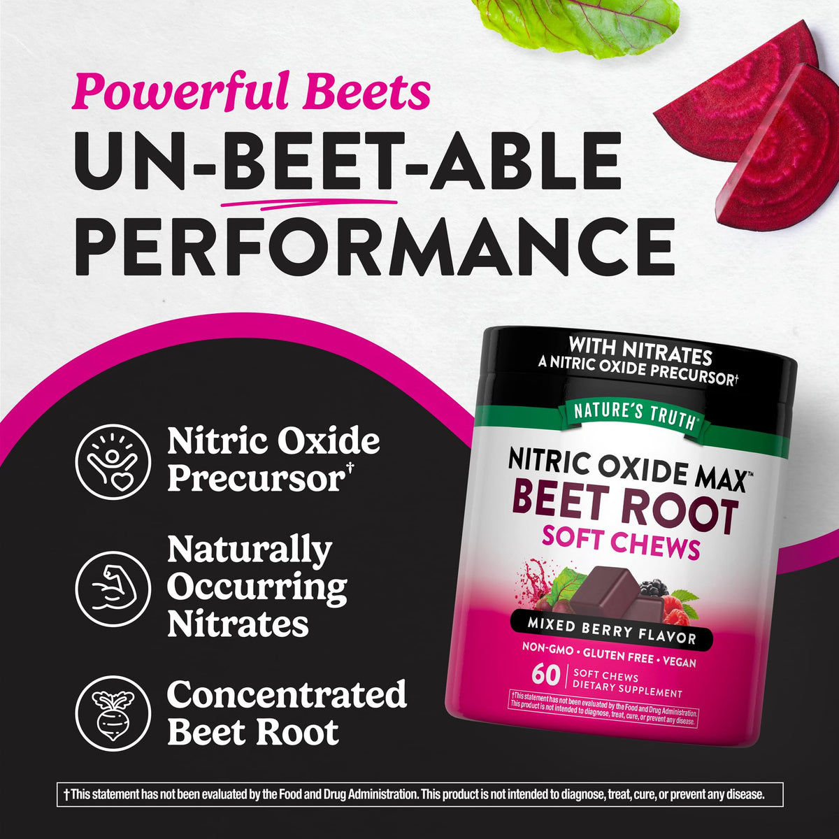 Chews de Betterave Nature's Truth sur une table en bois
