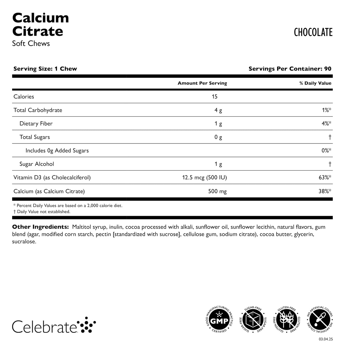 Chews de calcium chocolatés Celebrate sur fond blanc