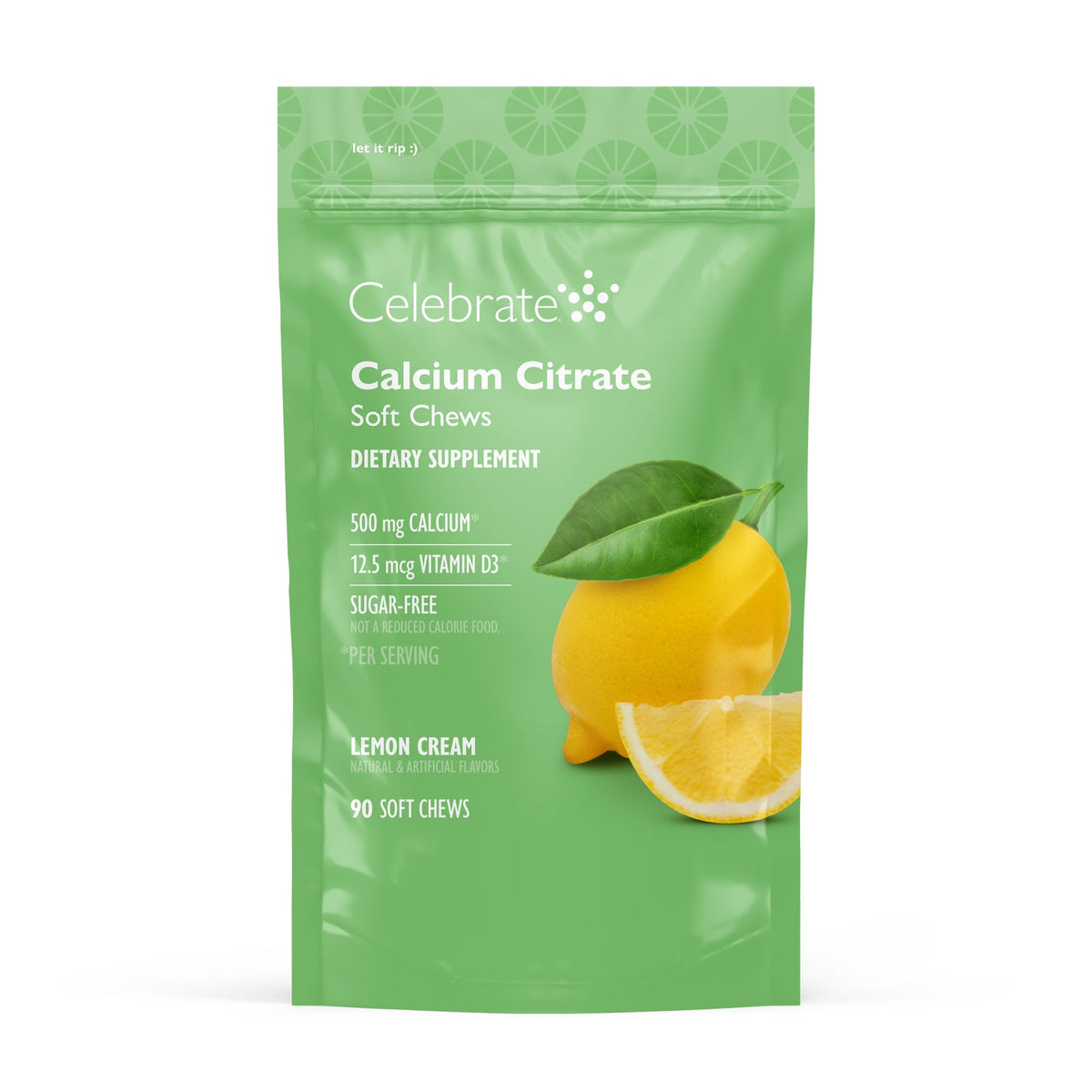Chews de calcium citrate 500mg au citron de Celebrate, vue de face