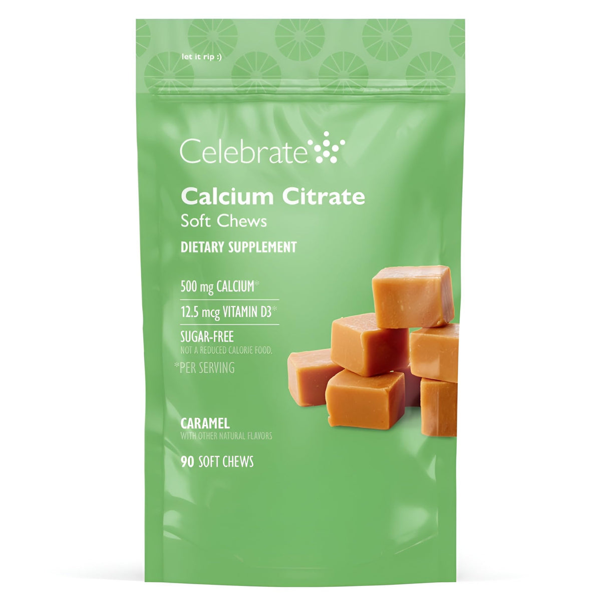 Chews de calcium citrate au caramel Celebrate, emballage avant