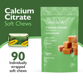 Chews de calcium citrate au caramel Celebrate, présentation ouverte