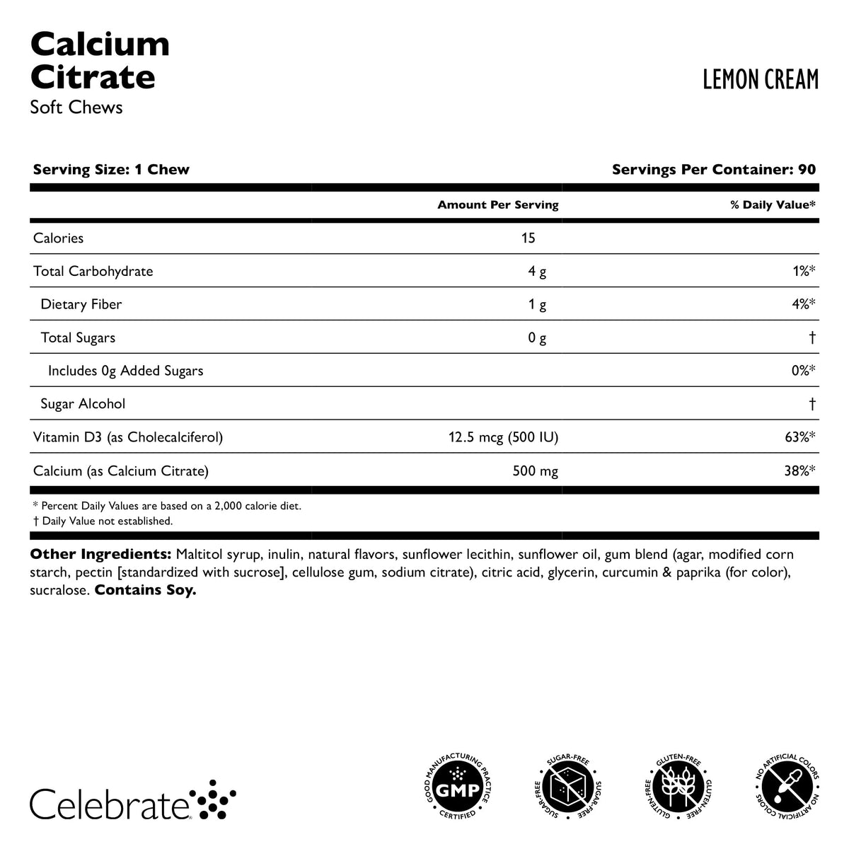 Chews de calcium citrate au citron, texture non granuleuse