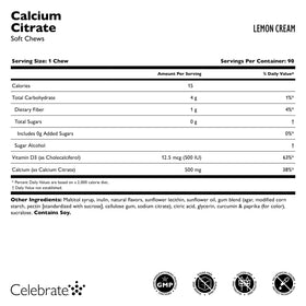 Chews de calcium citrate au citron, texture non granuleuse