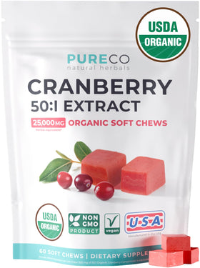 Chews de Cranberry Biologiques PURE CO, emballage avant