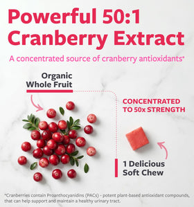 Chews de Cranberry PURE CO, vue de côté montrant la texture