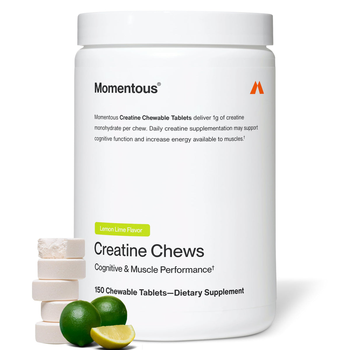 Chews de Créatine Monohydrate Momentous au goût citron-lime, vue de face