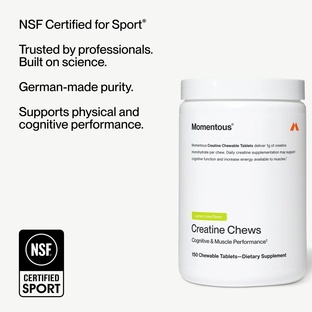 Chews de Créatine Monohydrate Momentous avec un verre d'eau