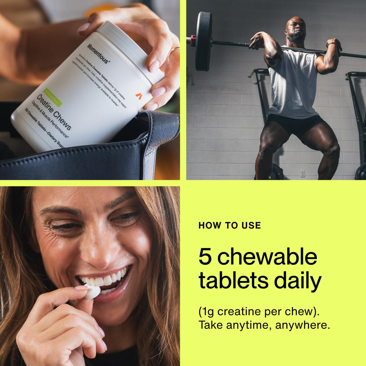 Chews de Créatine Monohydrate Momentous dans un environnement sportif
