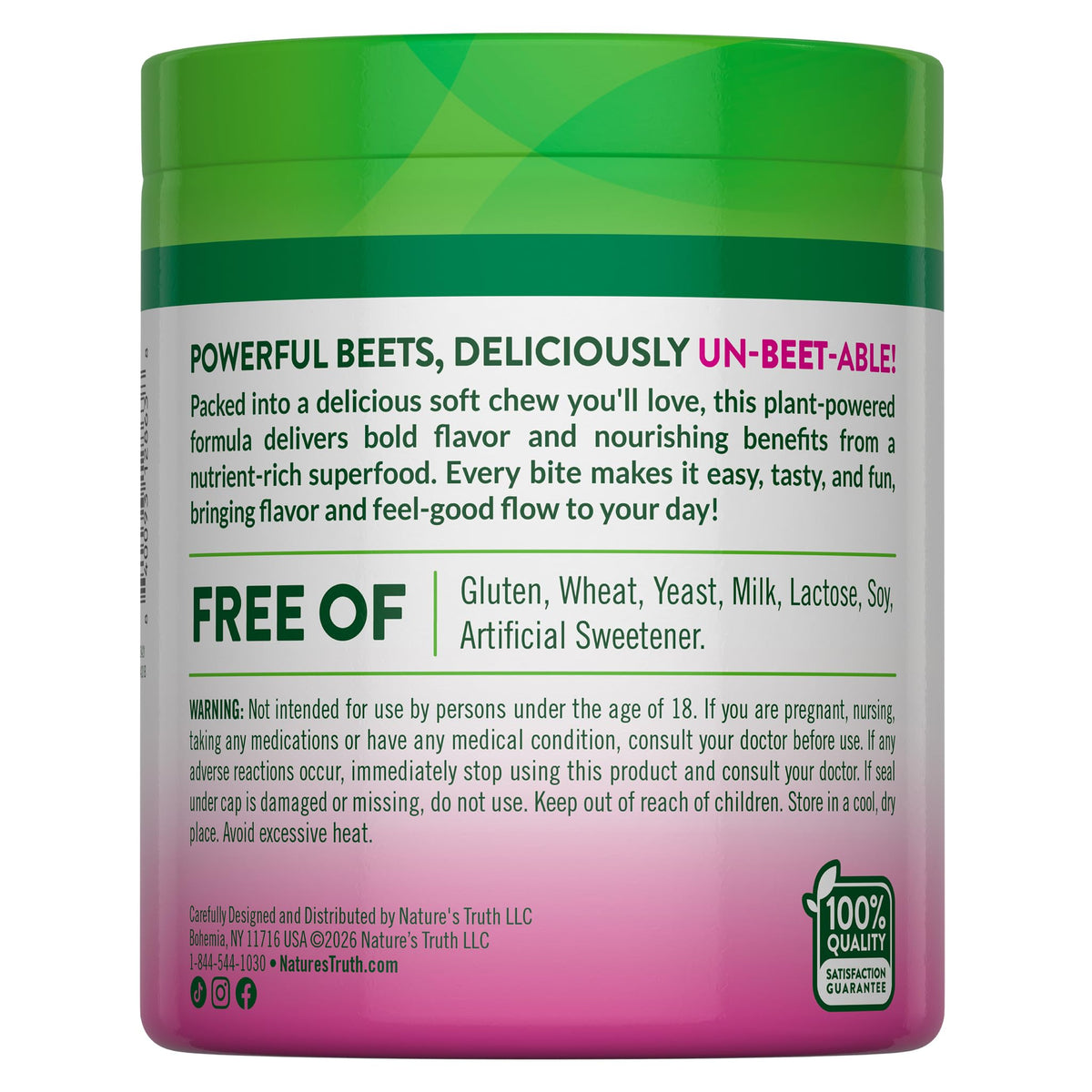 Chews de Racine de Betterave Nature's Truth, informations nutritionnelles