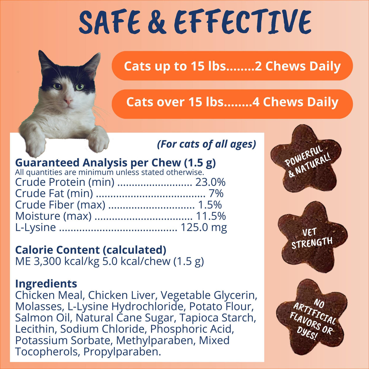 Chews L-Lysine pour Chats au saumon, format et taille