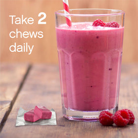 Chews NeoCell Collagen Peptides 60 Soft Chews et un verre d'eau