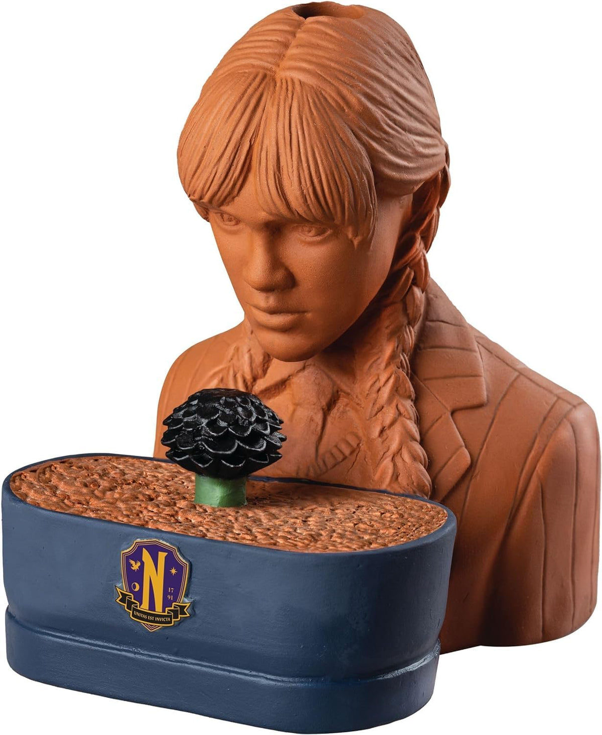Chia Pet Wednesday Addams avec plateau de drainage en plastique