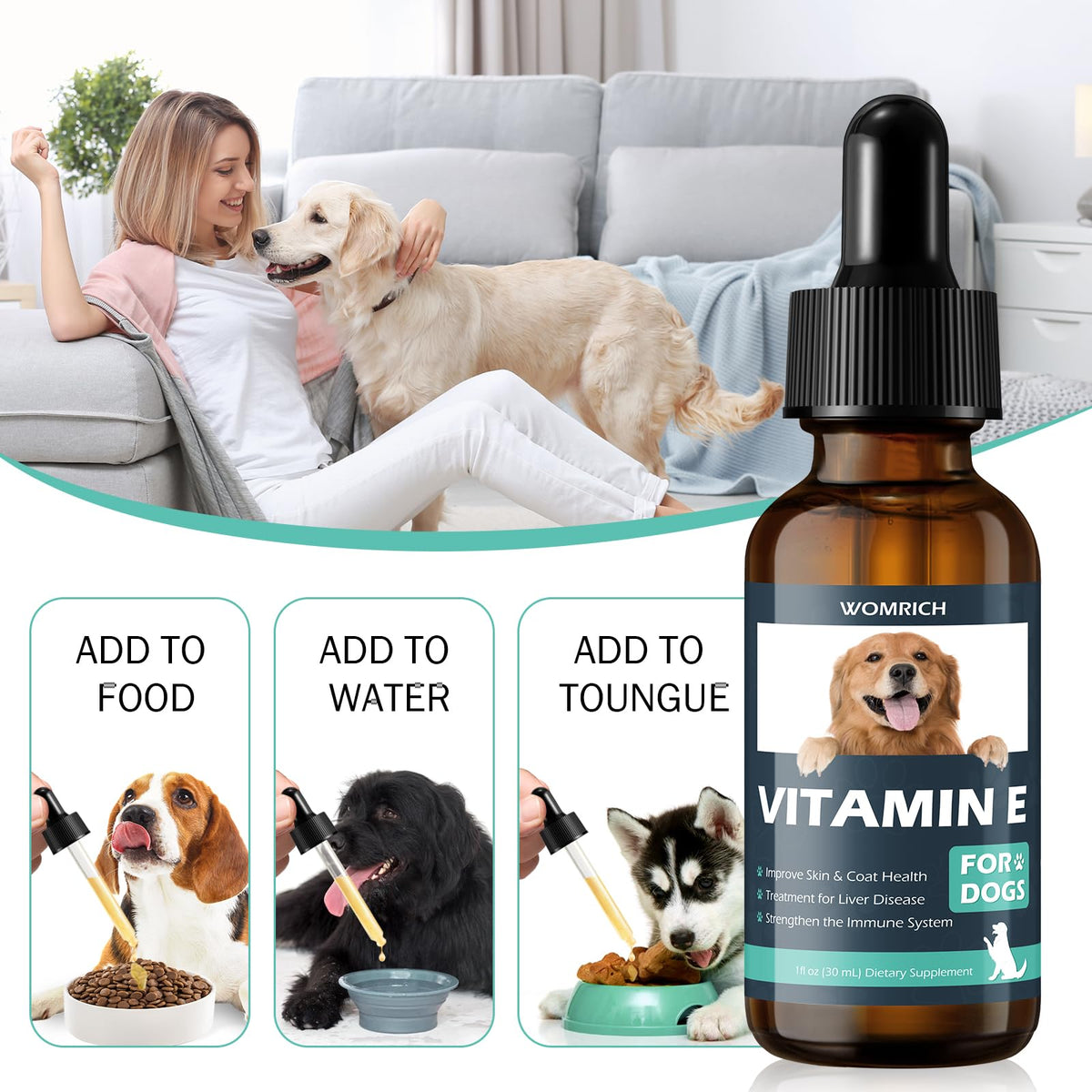 Chiens appréciant le goût de la Vitamine E WOMRICH