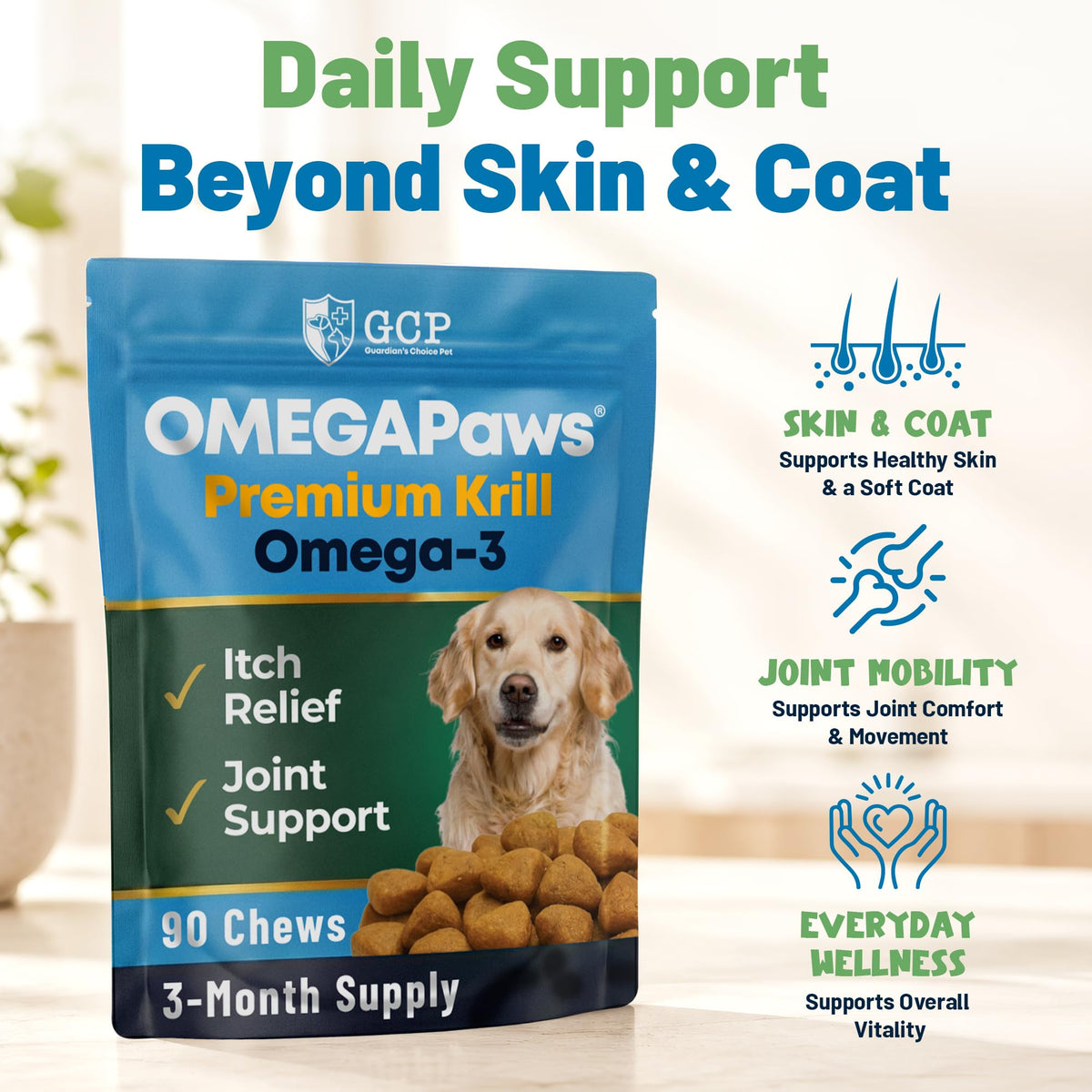 Chiens jouant avec un pelage brillant après avoir pris Omega 3