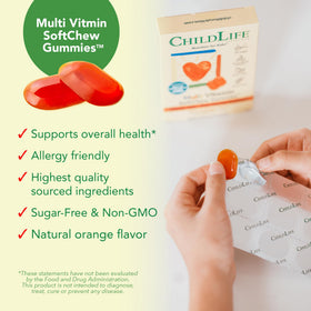 CHILDLIFE ESSENTIALS Gummies Multivitamines Orange dans une assiette