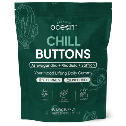 Chill Buttons Organics Ocean gélifiés Ashwagandha 60 unités devant l'emballage
