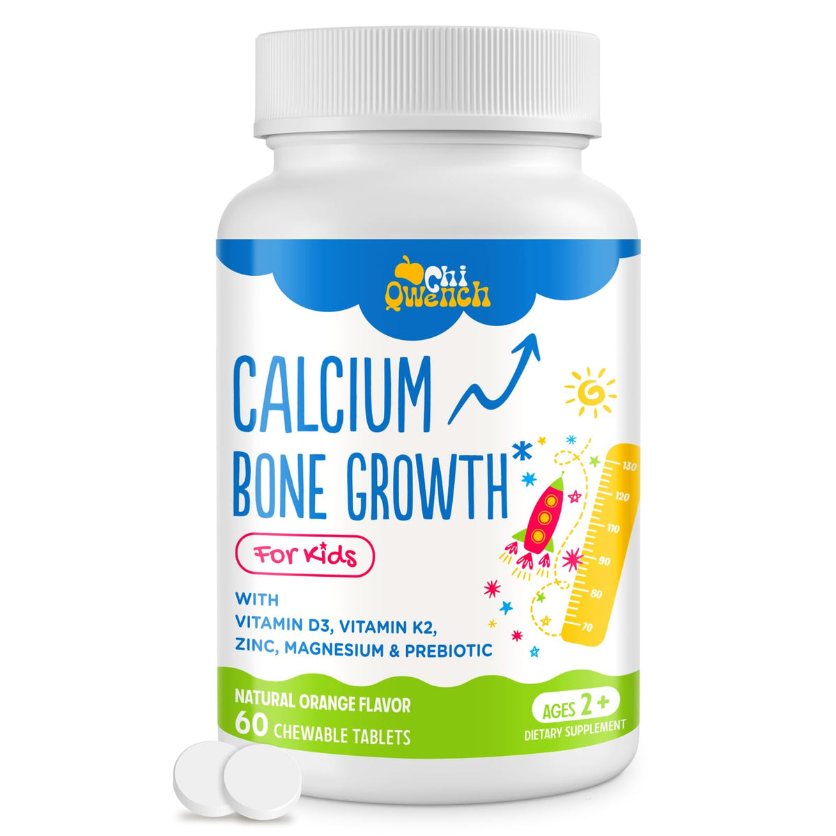 ChiQwench Complément Alimentaire Calcium 500 mg avec Vitamine D3 et K2, emballage avant