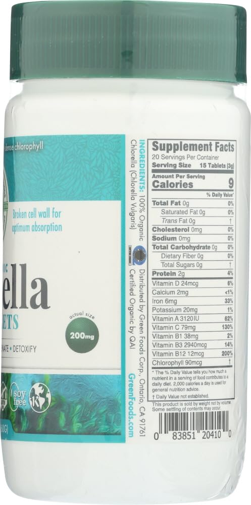 Chlorella Bio Green Foods 200 mg 300 comprimés avec une cuillère