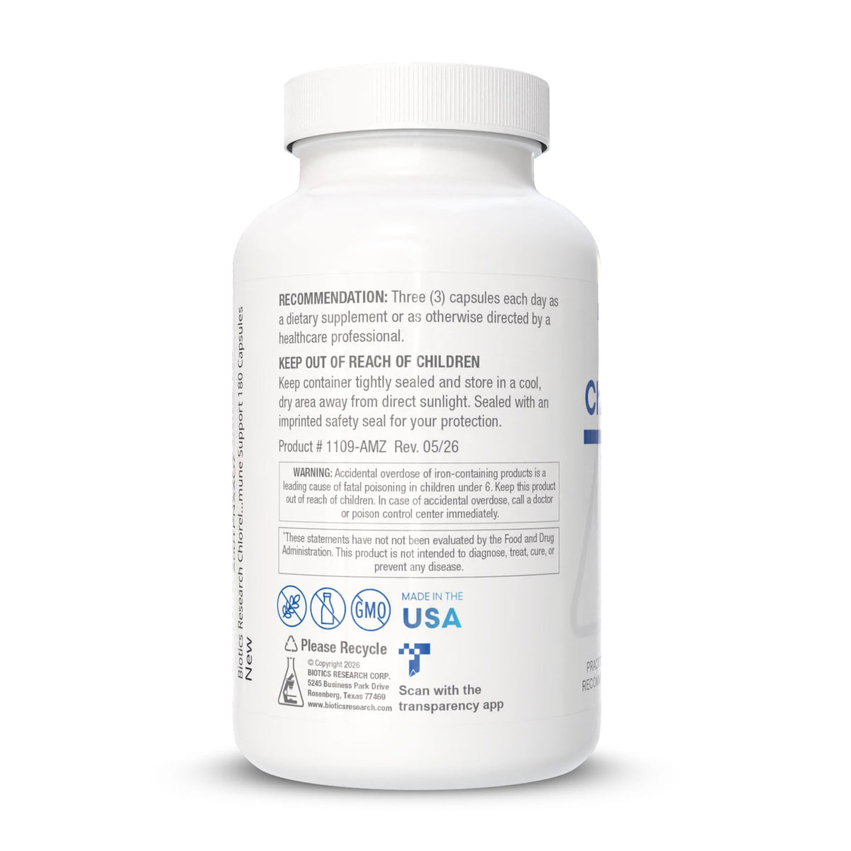 Chlorella Caps BIOTICS RESEARCH 180C avec étiquette