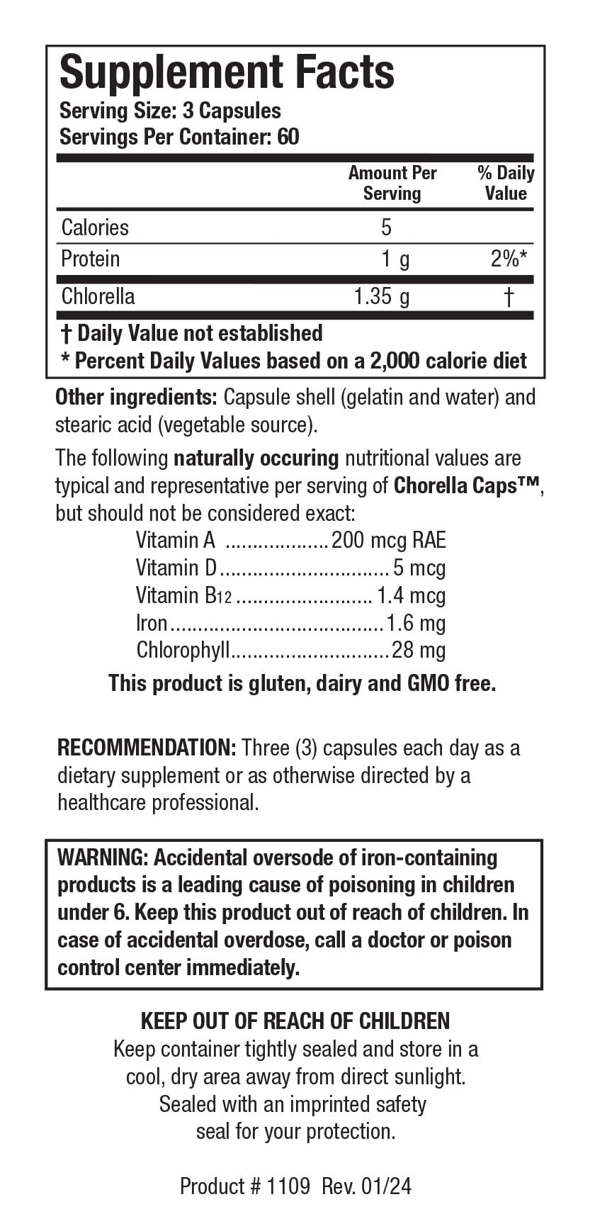 Chlorella Caps BIOTICS RESEARCH 180C sur fond blanc