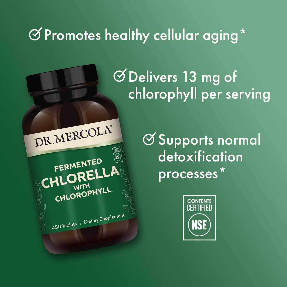 Chlorella fermentée Dr. Mercola vue de côté