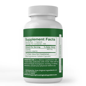 Chlorella PURE ORIGINAL INGREDIENTS capsule ouverte montrant le contenu