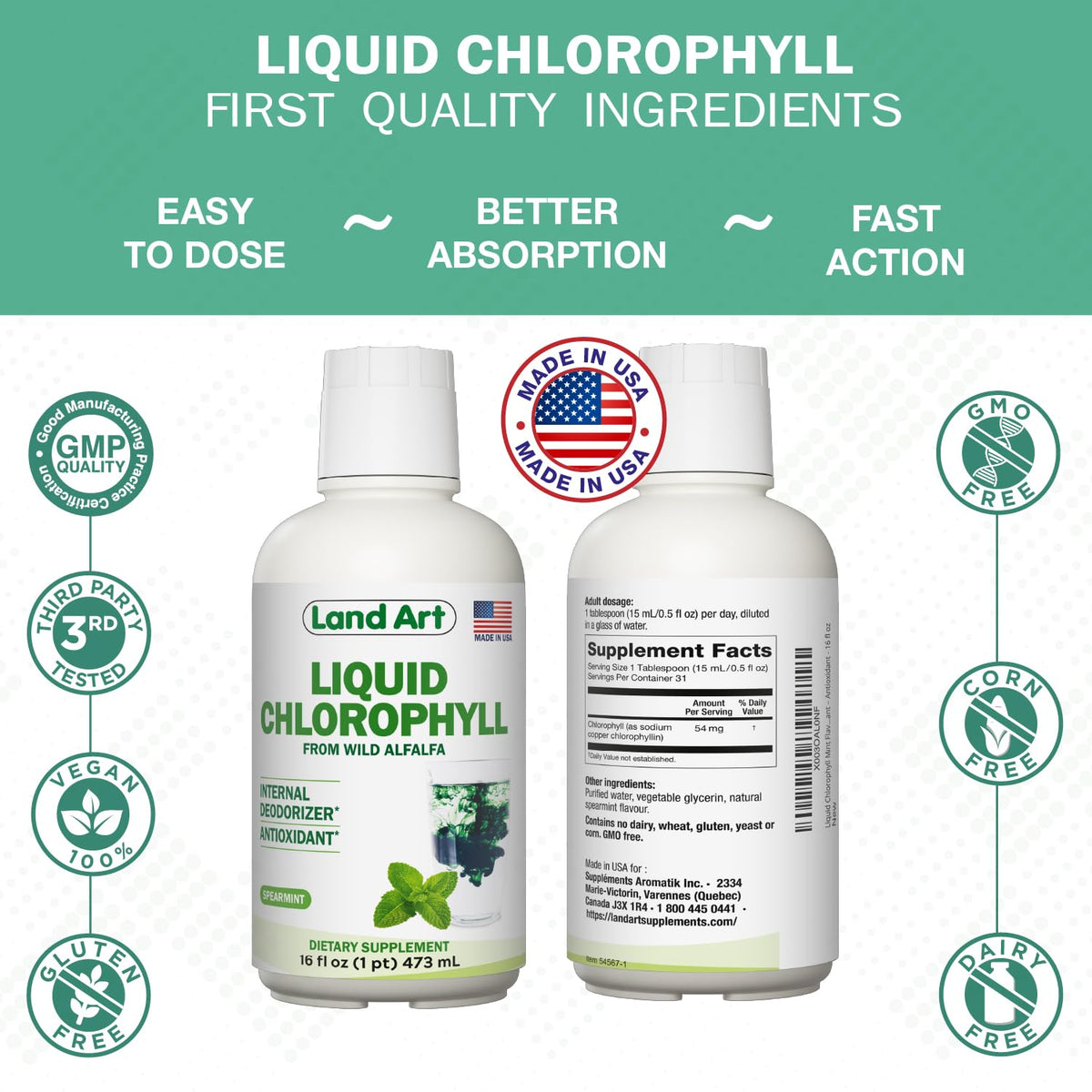 Chlorophylle liquide dans un environnement frais et naturel