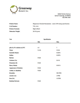 Chlorure de Magnésium Comestible Greenway Biotech 889 g, utilisation avec des jus