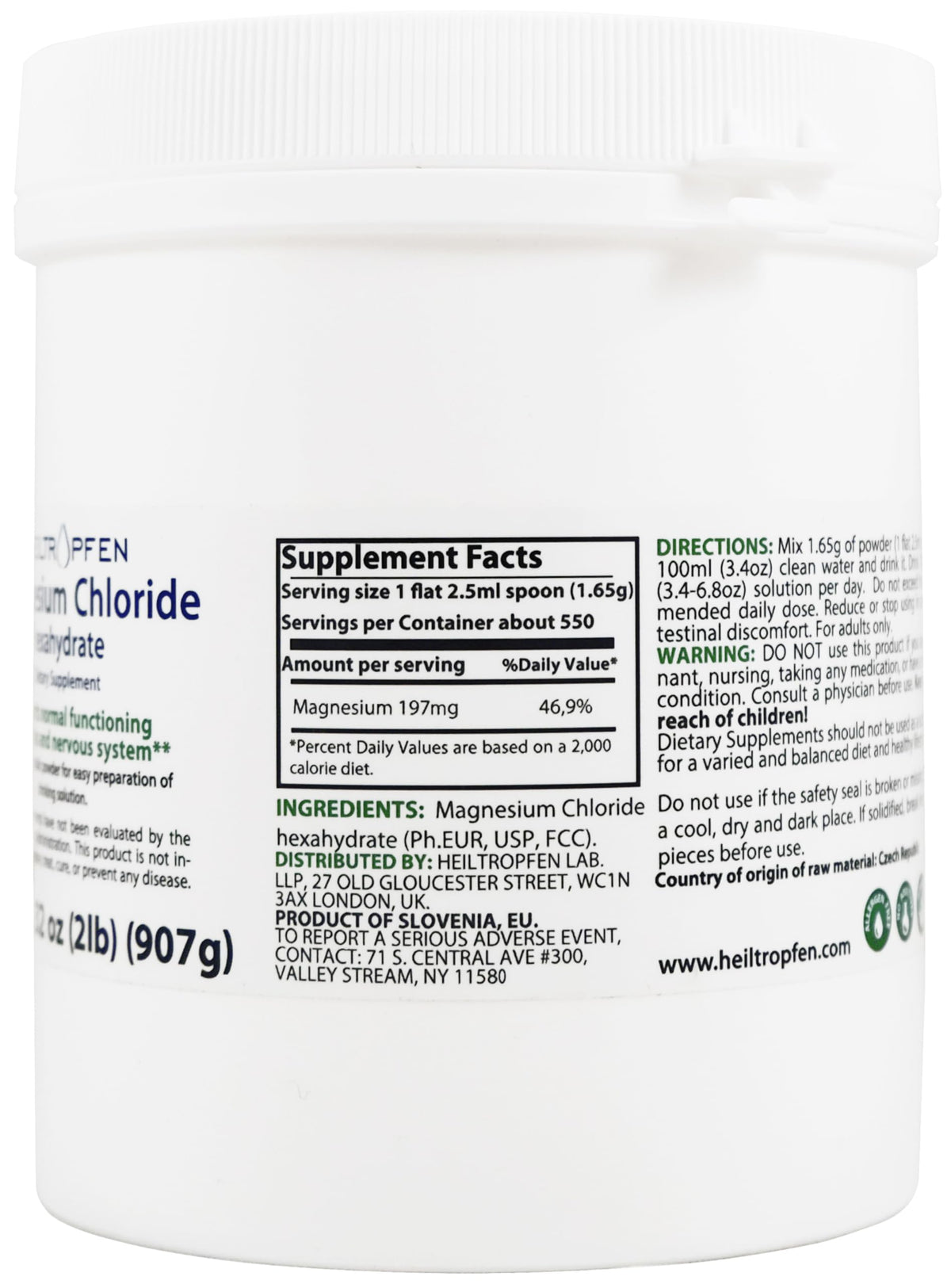 Chlorure de Magnésium Heiltropfen 1021 g - analyse des métaux lourds