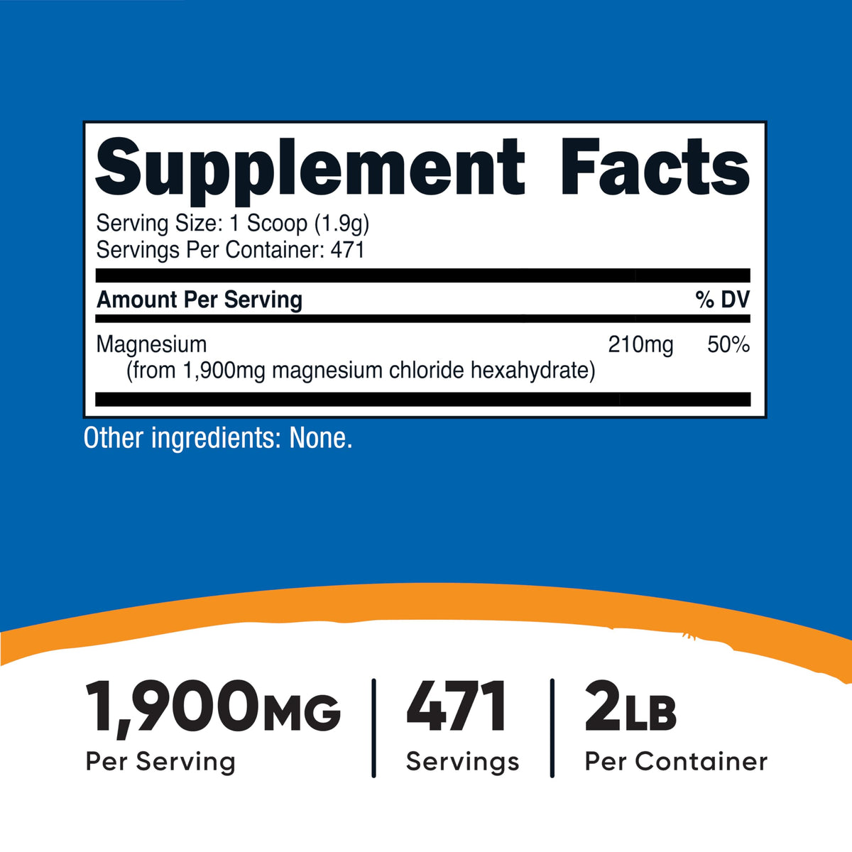 Chlorure de magnésium Nutricost 1021g étiquette détaillée