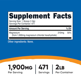 Chlorure de magnésium Nutricost 1021g étiquette détaillée