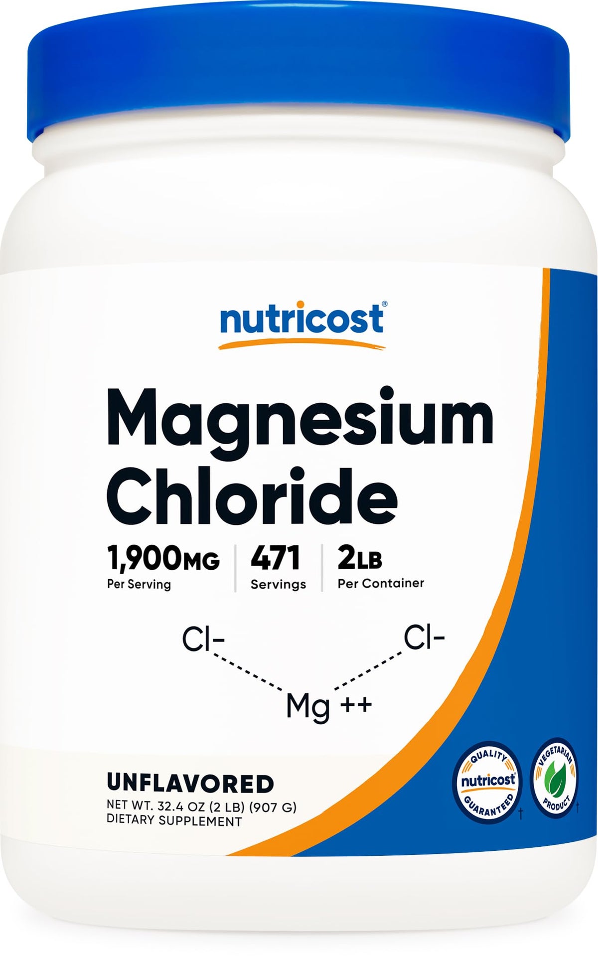 Chlorure de magnésium Nutricost 1021g vue de face