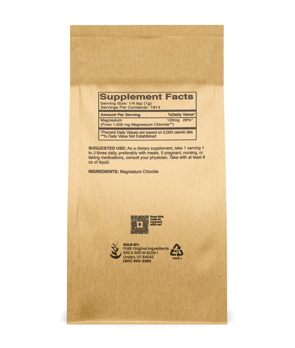 Chlorure de magnésium PURE ORIGINAL INGREDIENTS 1851g poudre vue de près