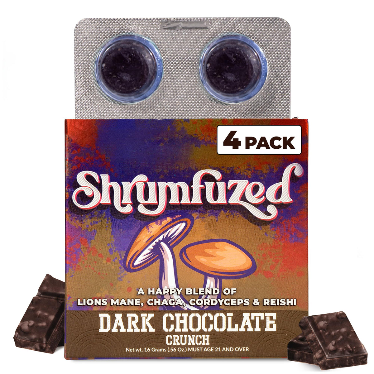 Chocolat aux champignons Shrumfuzed, vue de face