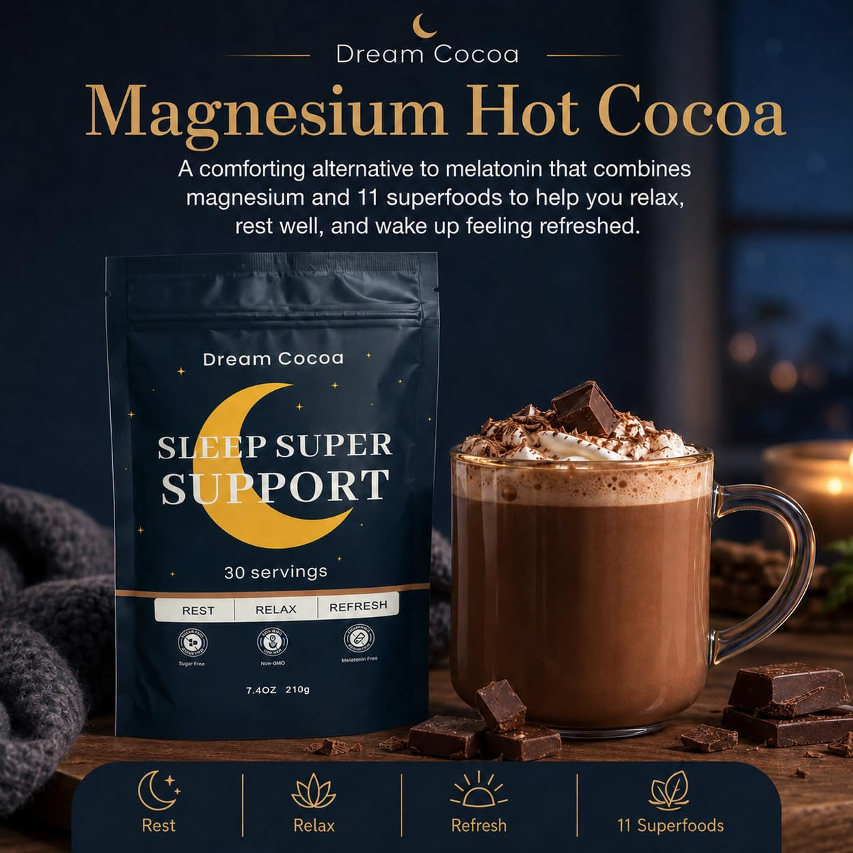 Chocolat chaud au magnésium Dream Cocoa dans une tasse