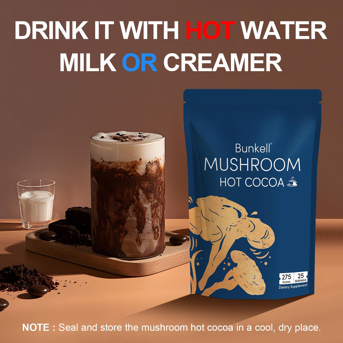 Chocolat chaud aux champignons Bunkell avec des ingrédients naturels