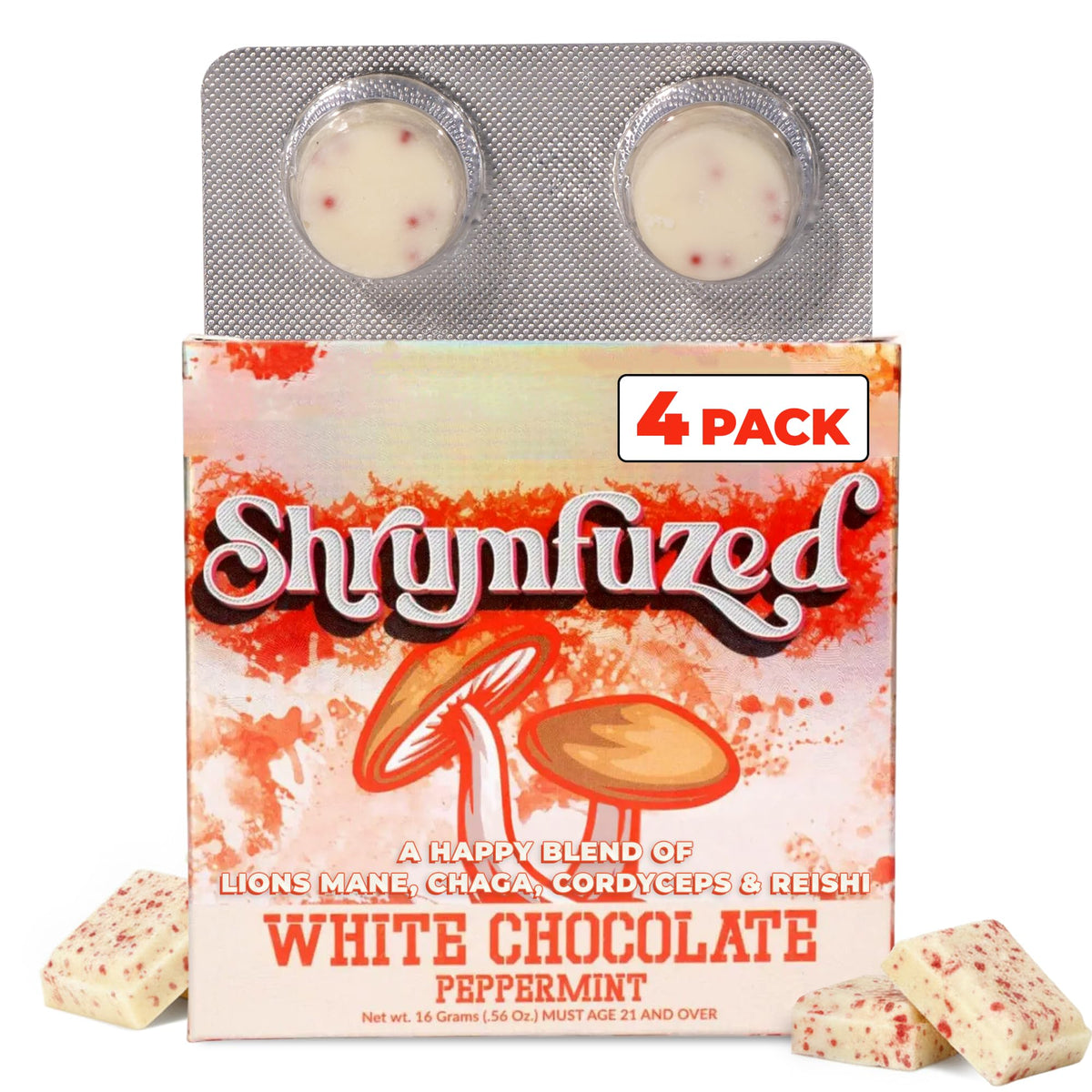 Chocolat Shrumfuzed aux champignons blanc menthe vue de face