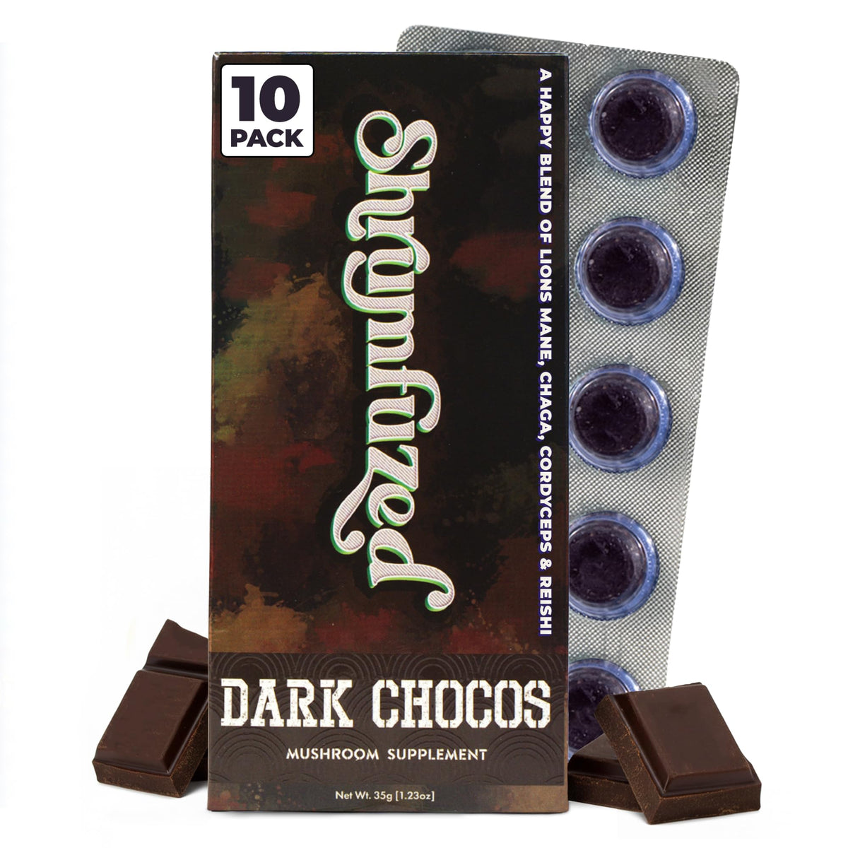 Chocolat Shrumfuzed aux champignons, vue de face