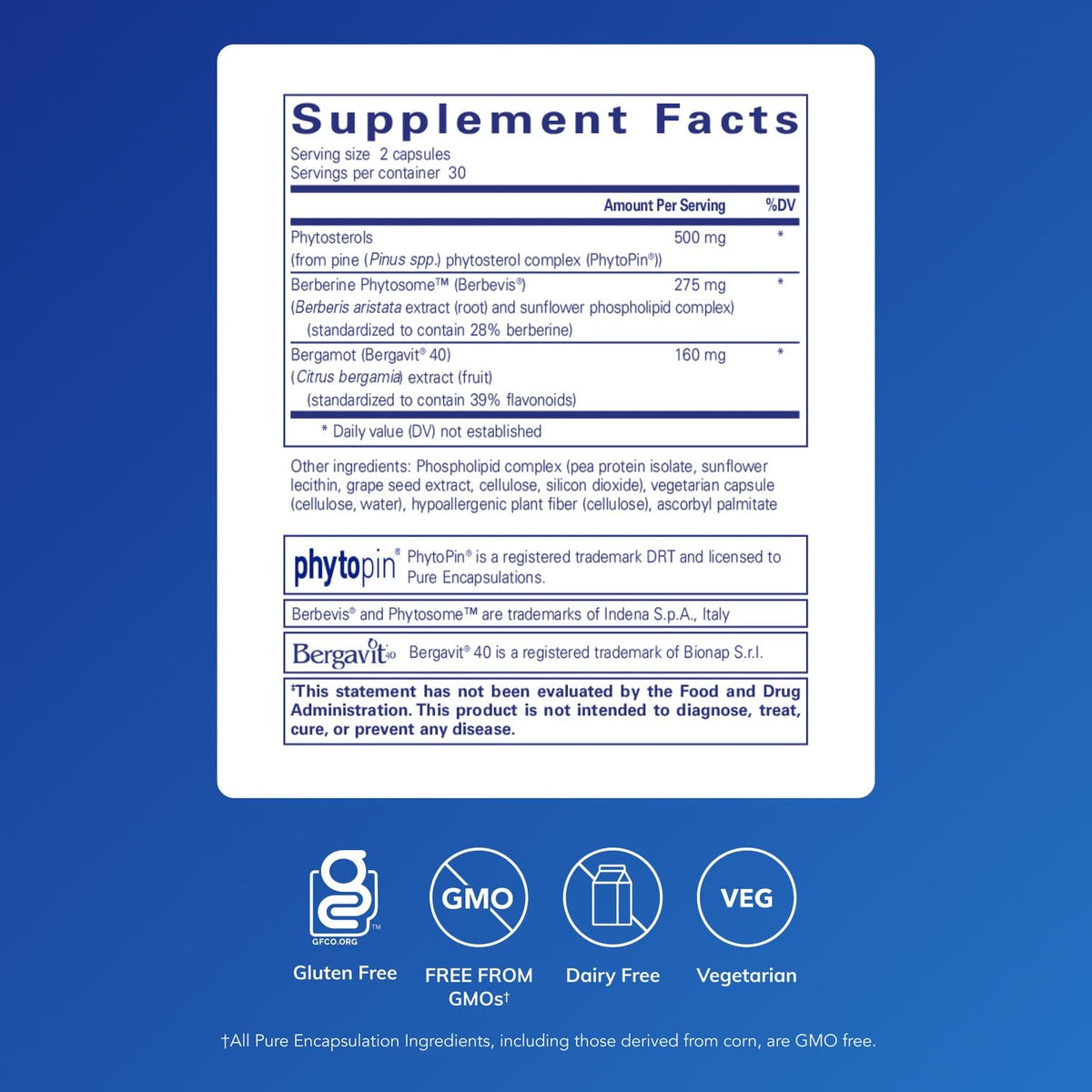 CholestePure Plus 120 capsules Pure Encapsulations vue arrière
