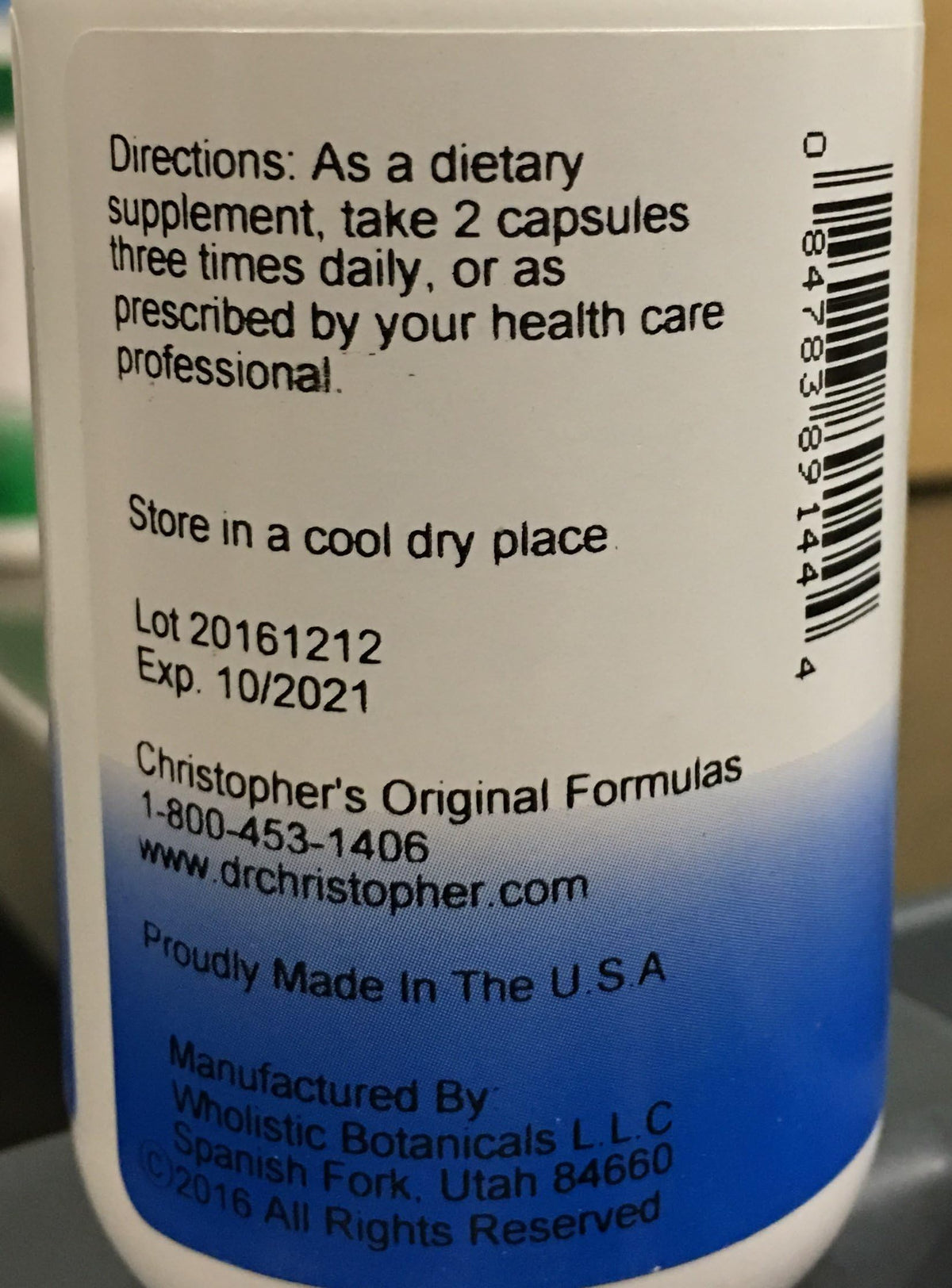 Christopher's Original Formulas Lactation Formula 100 Capsules side view