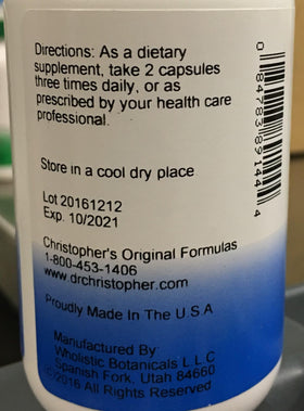 Christopher's Original Formulas Lactation Formula 100 Capsules side view