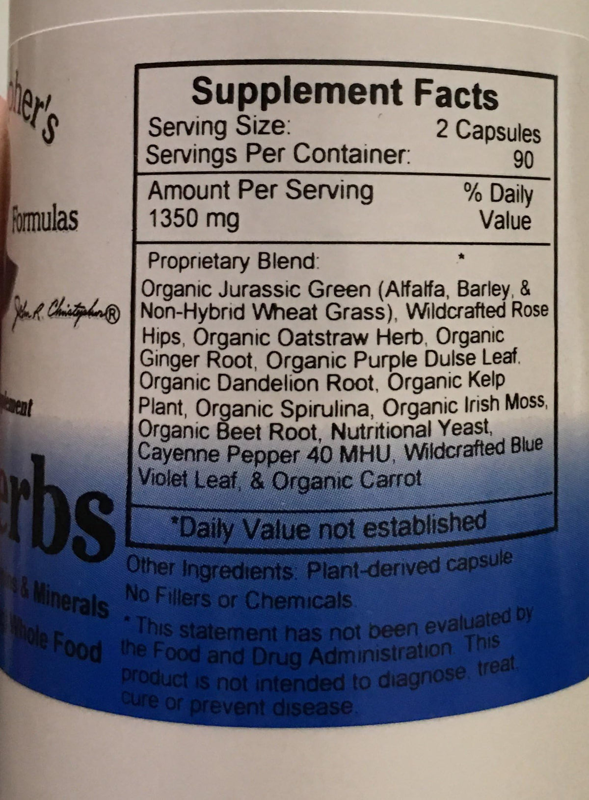 Christopher's Vitalerbs complément alimentaire 180 capsules côté