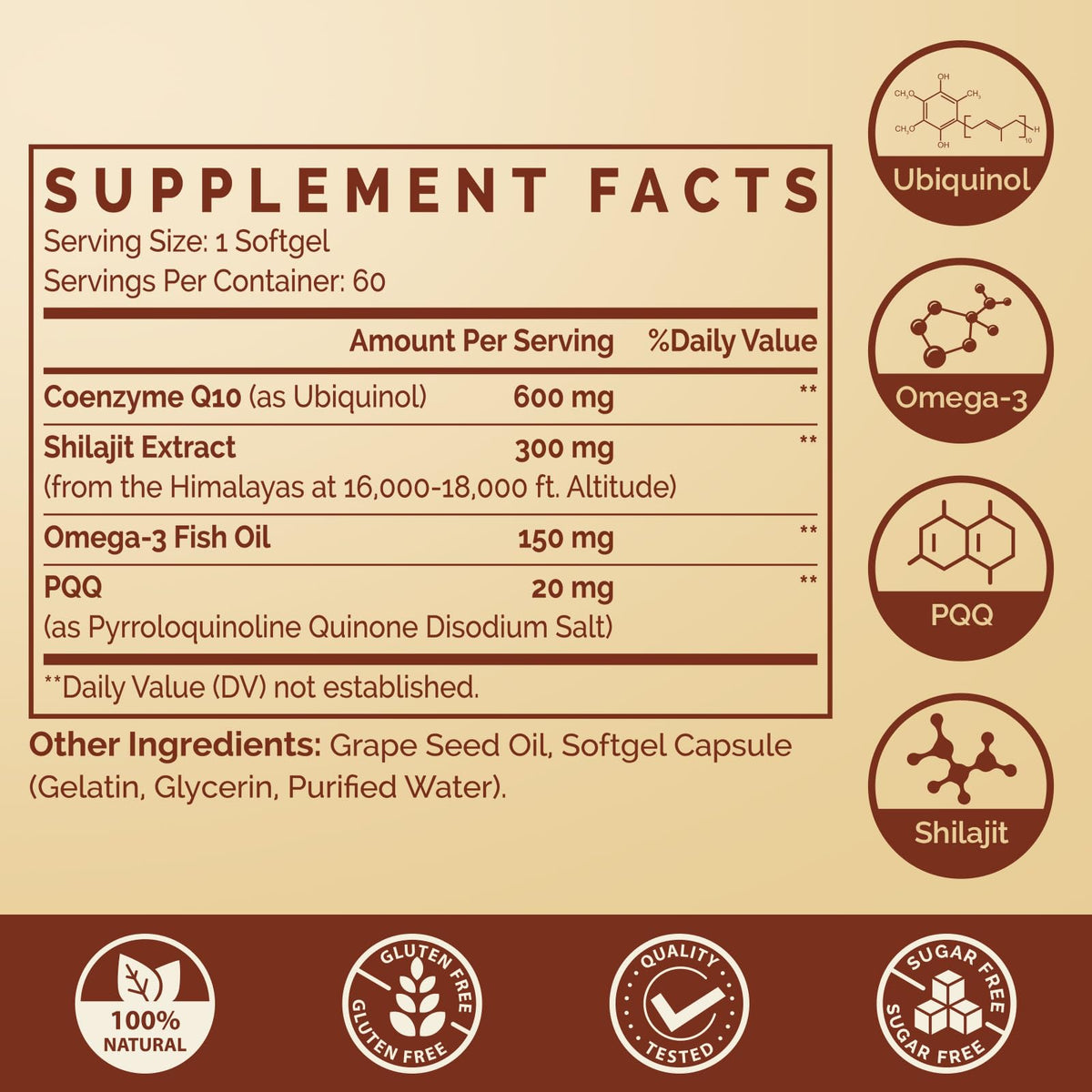 Ciaceae Ubiquinol CoQ10 600 MG Softgels, capsule unique en gros plan